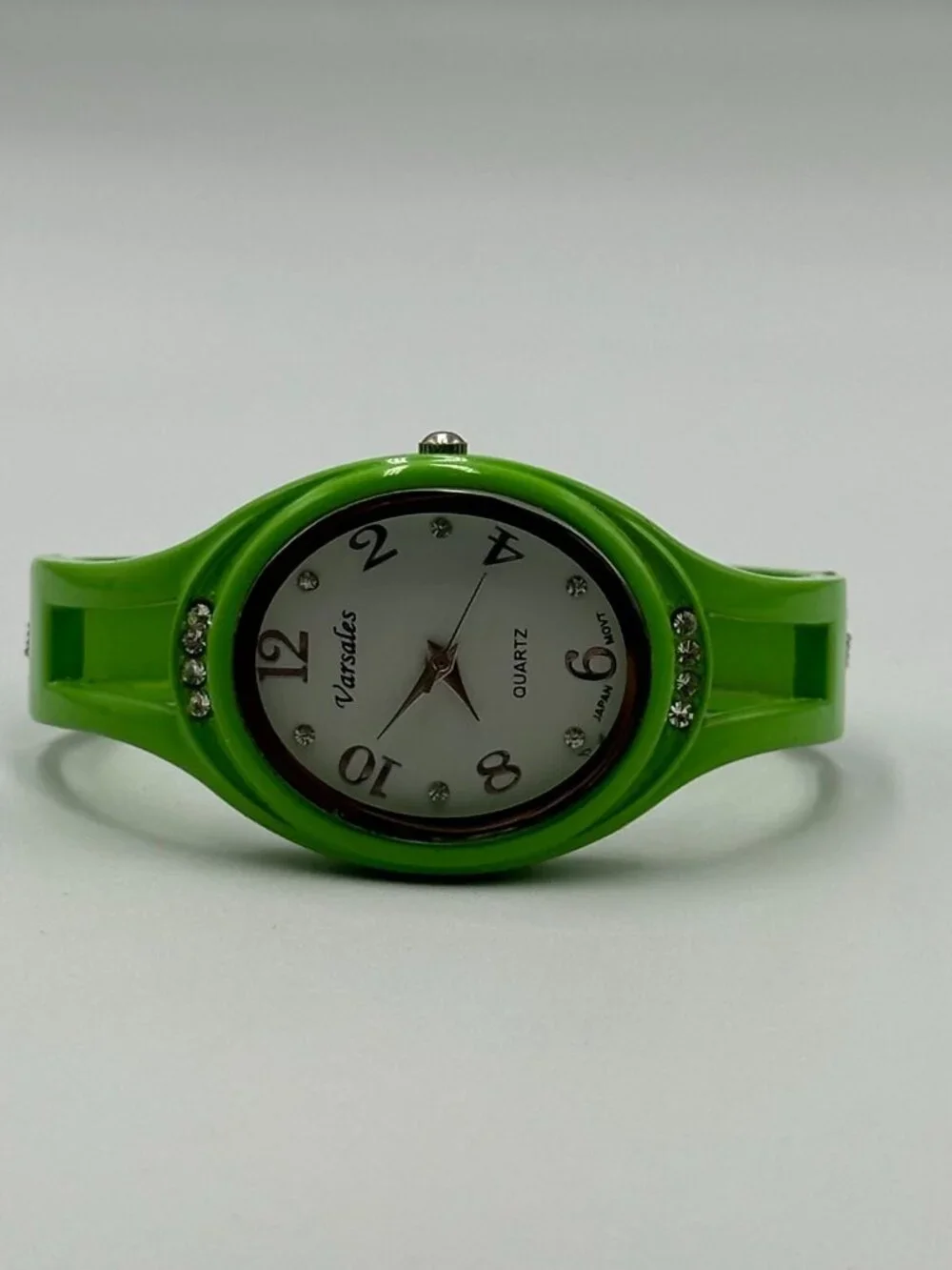 3/$30 Varsales Watch Women Green White Dial Rhinestone Accents Cuff Band